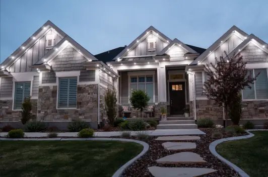 Permanent roofline lighting installed by EverCrest Lighting